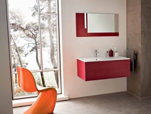 Red and white Razio bathroom furniture